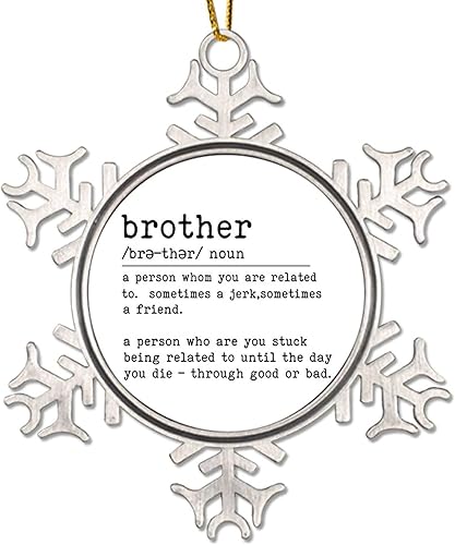 Brother Definition - Adornos colgantes decorativos para colgar con definición de hermano, sustantivo de Navidad, adorno de copo de nieve de metal