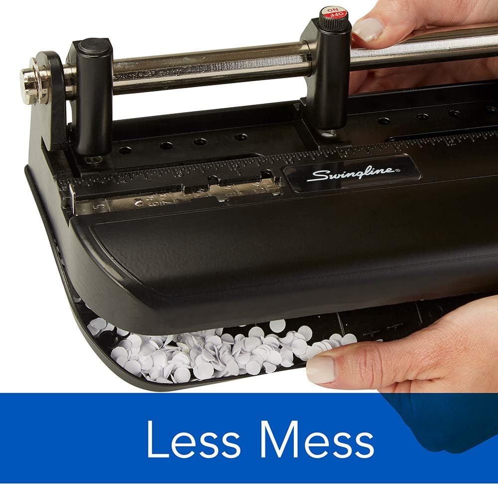 Swingline 3 Hole Punch Heavy Duty, 32 Sheet Capacity Three Hole Puncher 3 Ring, Adjustable 2-7 Hole Paper Punch, Black & Silver (74350)