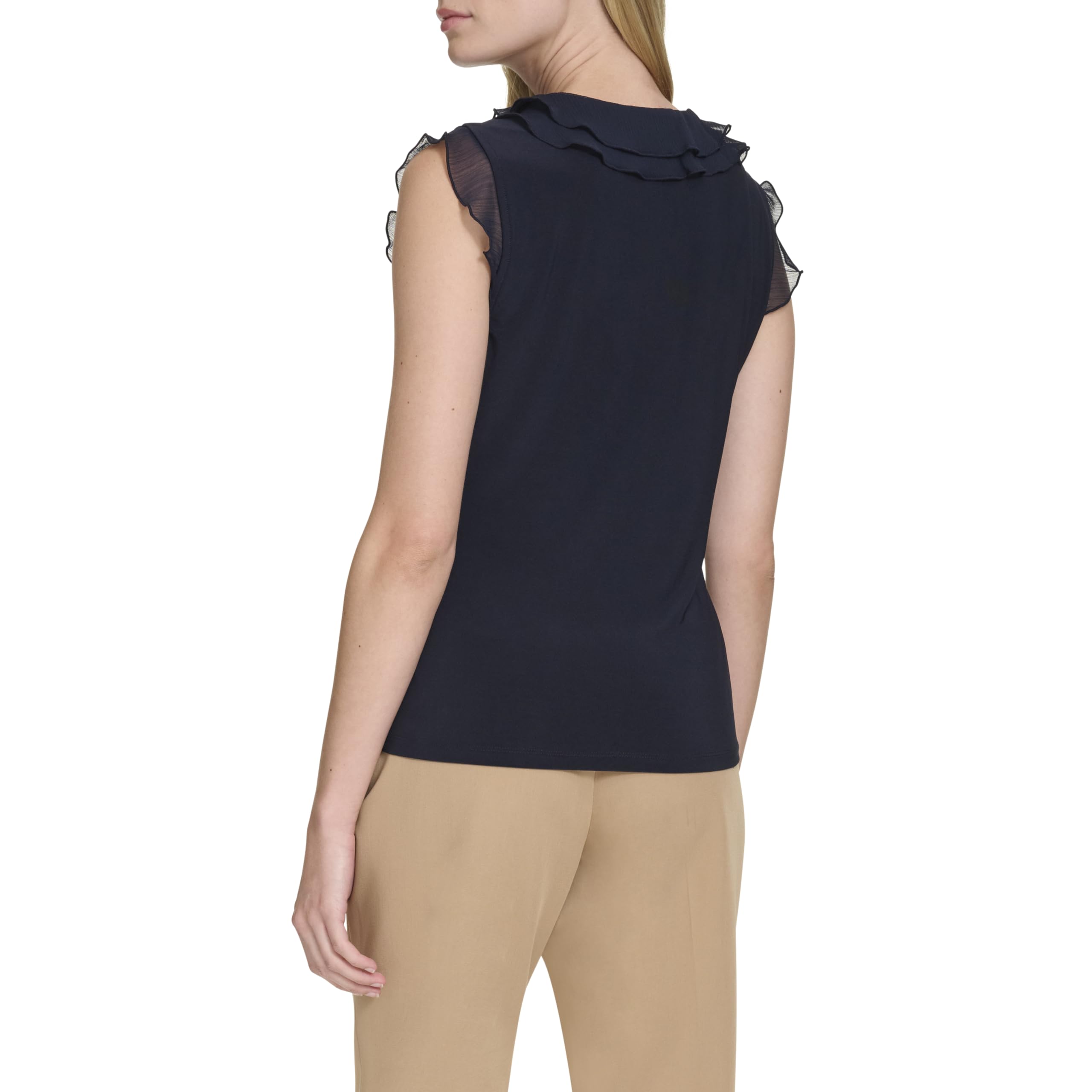 Tommy Hilfiger Sleeveless Mix Media Ruffle Blouse Camicetta Senza Maniche con Volant Mix Media Donna (Pacco da 1)