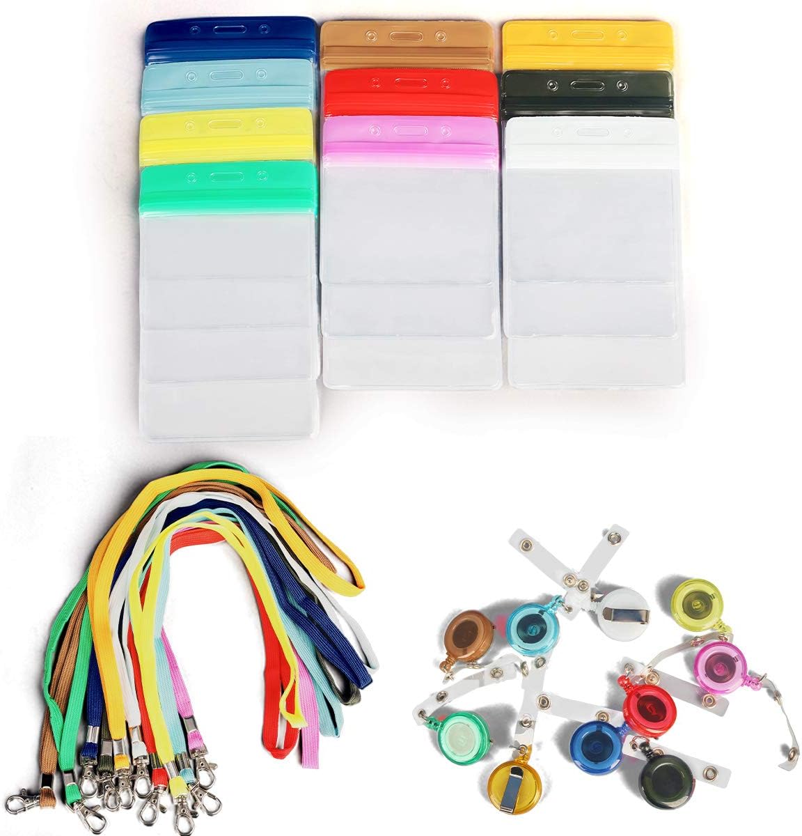 Rocclo Color Neck Lanyards with Id Badge Holder Reel Clip Retractable Key Card Holder For Women Men 10 Color Vertical Waterproof Set