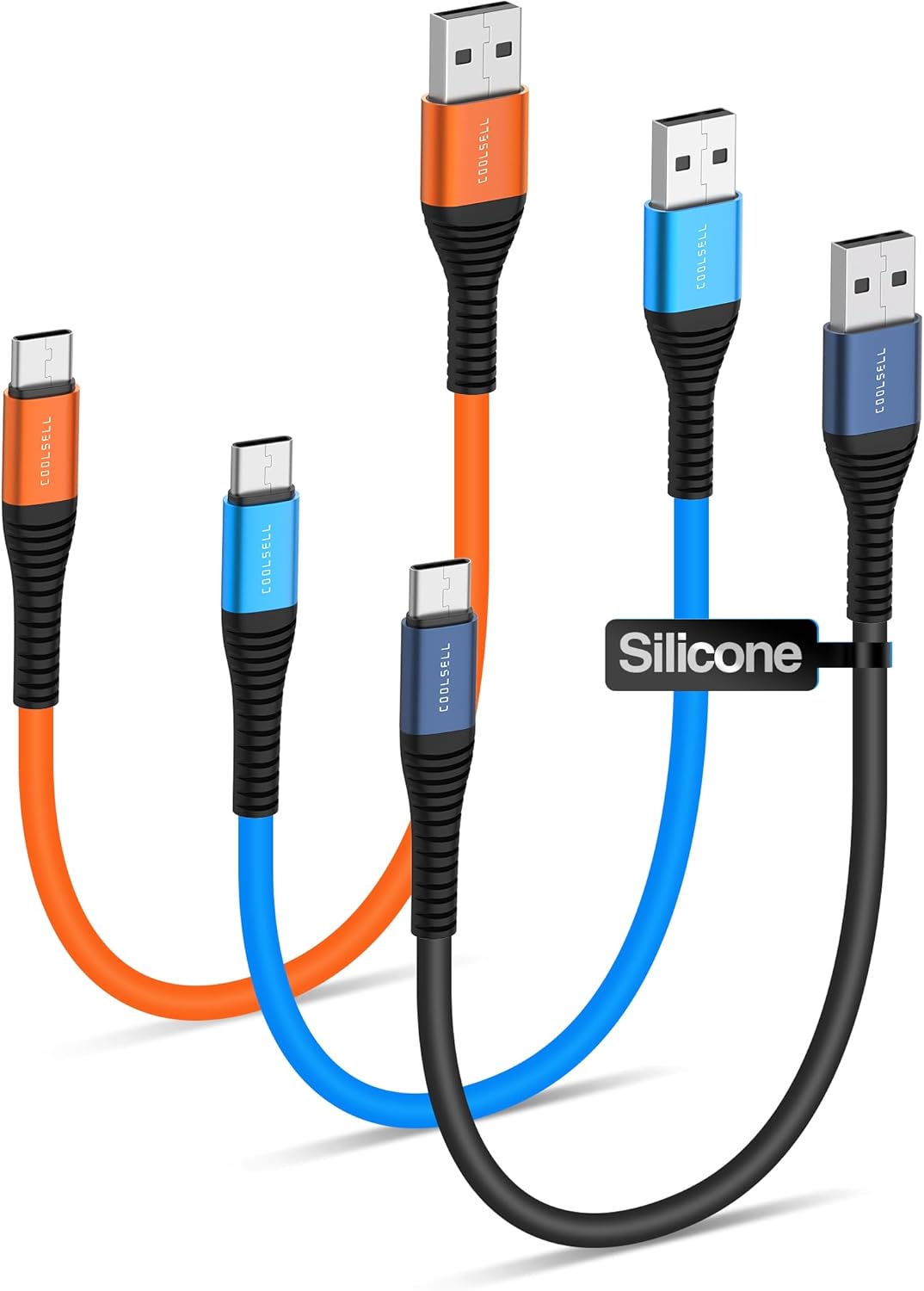 COOLSELL Short USB A to USB C Cable 6 inch, Soft Silicone 60W Fast Charging Cord Type-C Compatible with iPhone 17/16/15 Samsung Galaxy S23 S22 Google Pixel, iPad for Power Bank/Car/Office/Travel