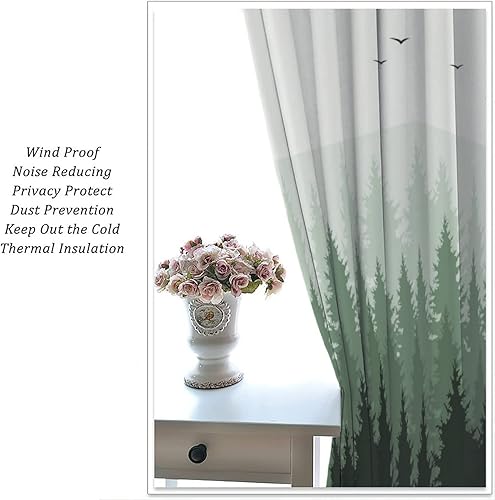 Miniatura 5 de Cortina de ventana de bosque brumoso, cortina negra escénica, bosque tropical, pinos, paisajes naturales verdes para dormitorio, cocina, cafetería,