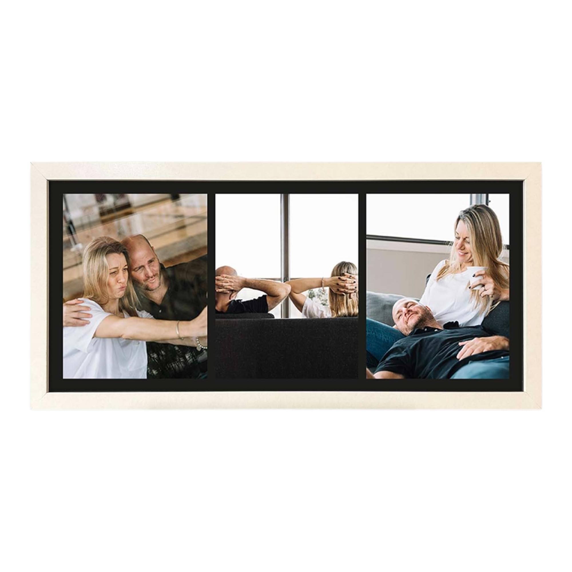 Personalised Wall Art White Framed Print Photo Collage Landscape | Bespoke Large Wide Picture Foto Frame |Custom Photograph Room Three Triple Picture Image | Family Home Gift Memories Decor Signage