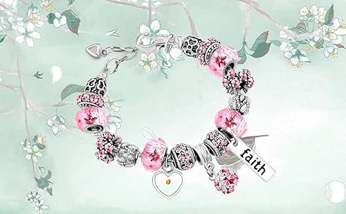 Silver Tone Crystal Murano Glass Beads Snake Chain Bracelet Faith Mustard Seed Charm Crystal Bracelets For Women Y1924 (Pink) #TOP7