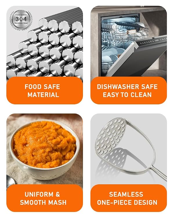Brigii Potato Masher with Non-Slip Wooden Handle, Dual Arc for Easy, Labor-Saving Mashing, 304 Stainless Steel, Sturdy and Durable One-Piece Potato Press, Dishwasher Safe, for Potatoes and More by Brigii - Image 5