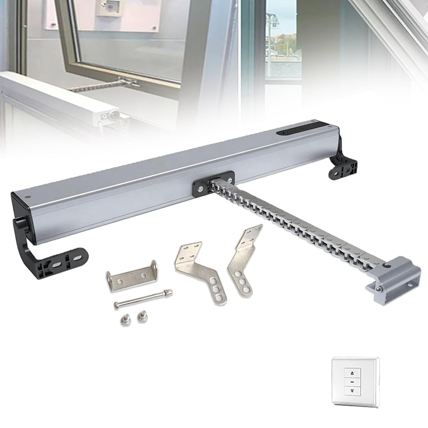 Automatischer Fensteröffner, elektrischer Kettenantrieb mit Fernbedienung, doppellagige Kette, 100-400 mm verstellbarer Hub für Dachfenster Gewächshaus Dachlüftung