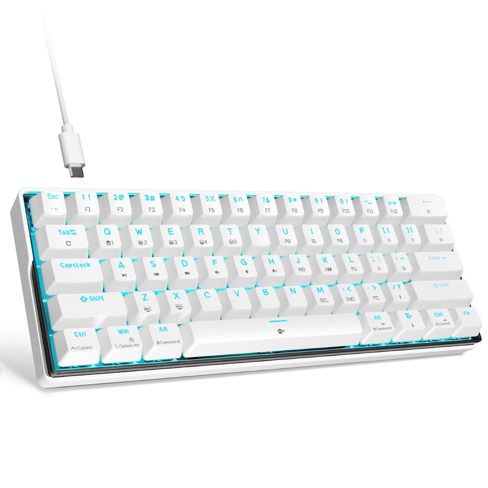 KEMOVE K61SE Teclado Mecánico Gaming, 60% Teclado Compacto de 61 Teclas RGB Retroiluminación N-Key Rollover USB Cable Teclado Oficina con Interruptor Rojo para Mac Windows-US Layout, Blanco