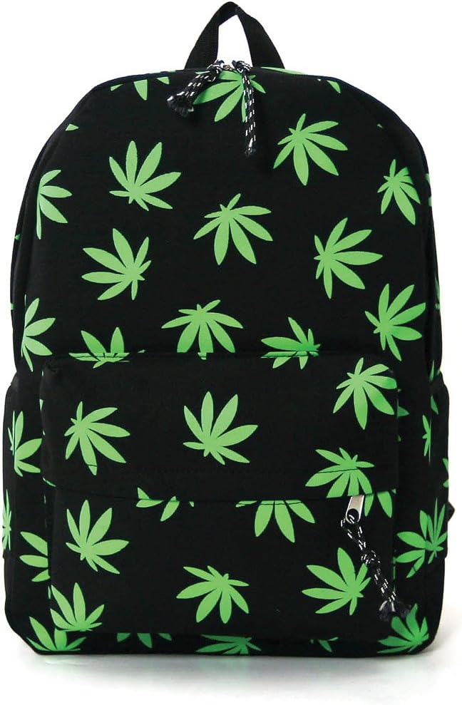 Fresh Green Marijuana Cannabis Leaves Printed Canvas Backpack