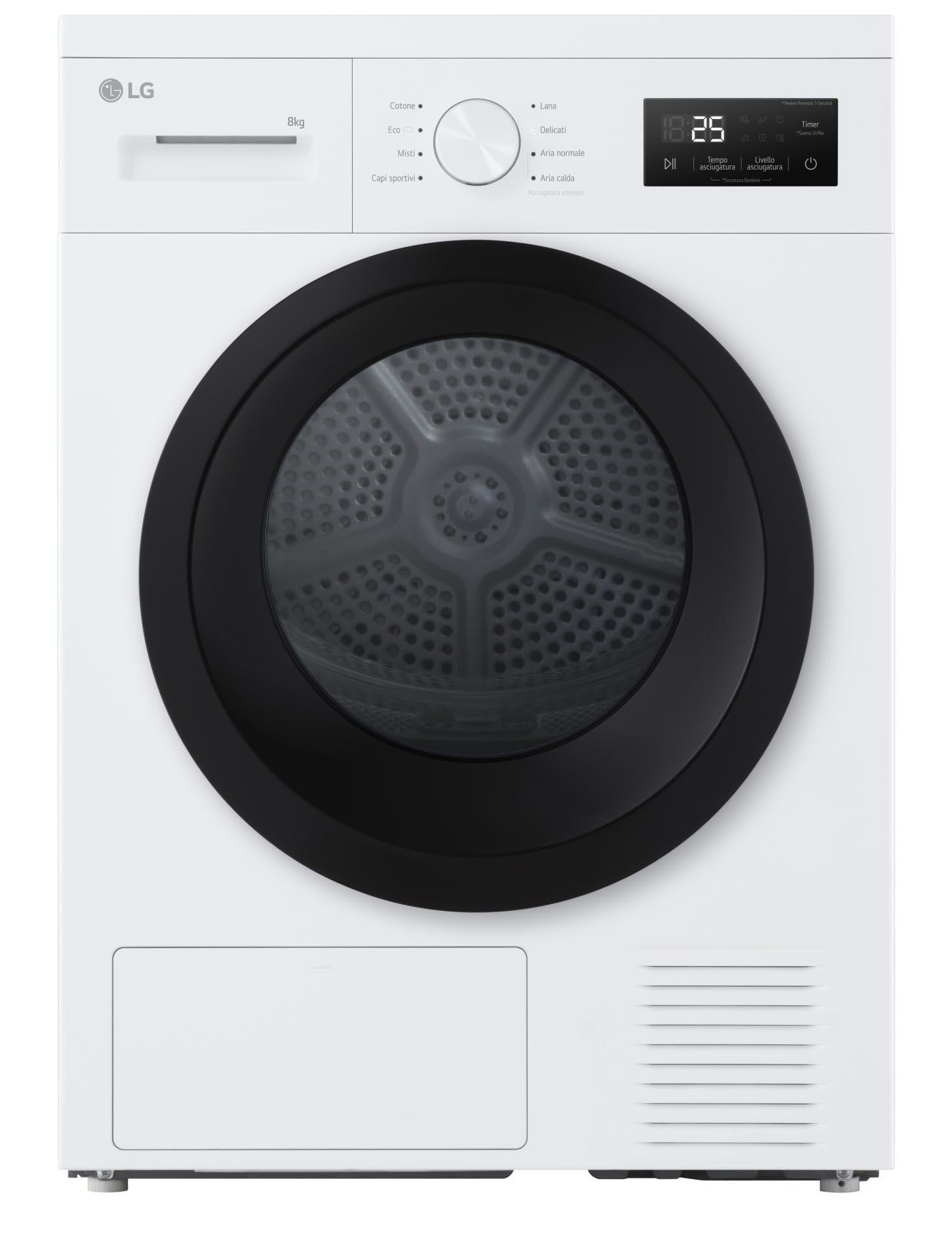 LG RNA1008NWK - Secadora de 8 kg con bomba de calor, serie A1 Clase D, 8 programas, 3 niveles de secado, sensor de secado