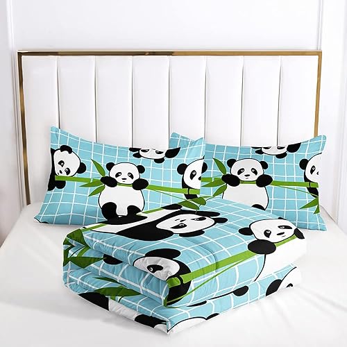 Miniatura 9 de DYcolor Juego de edredón con estampado de oso panda 3D para niños, 3 piezas, ligero, blanco y negro, con 1 edredón y 2 fundas de almohada para niños