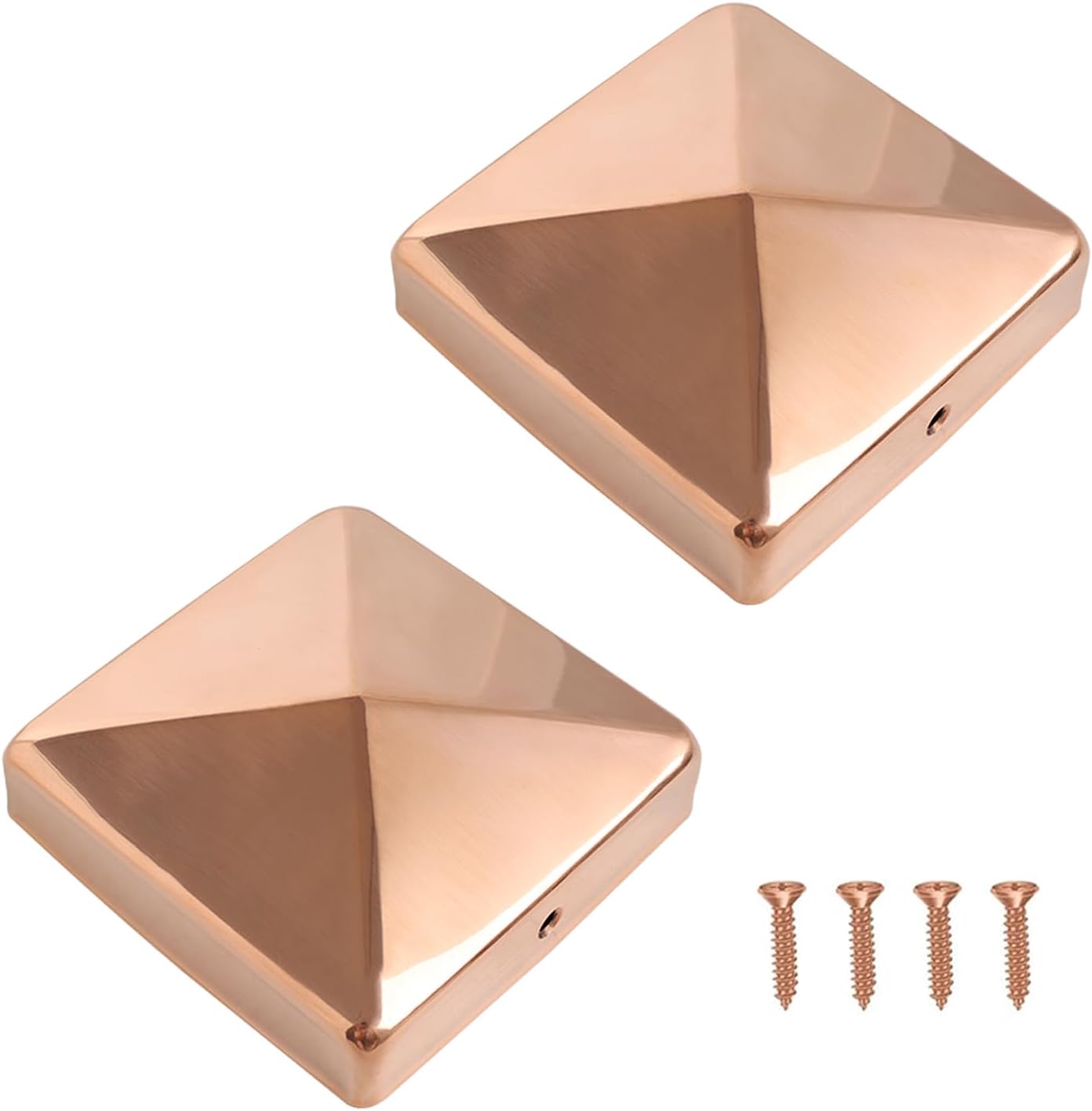 4 Pcs Copper Fence Post Caps with Screw, 4x4''(Actual 3.5x3.5'') Copper Post Cap for Metal Wood Cedar Deck Corridors Mailbox End Cover