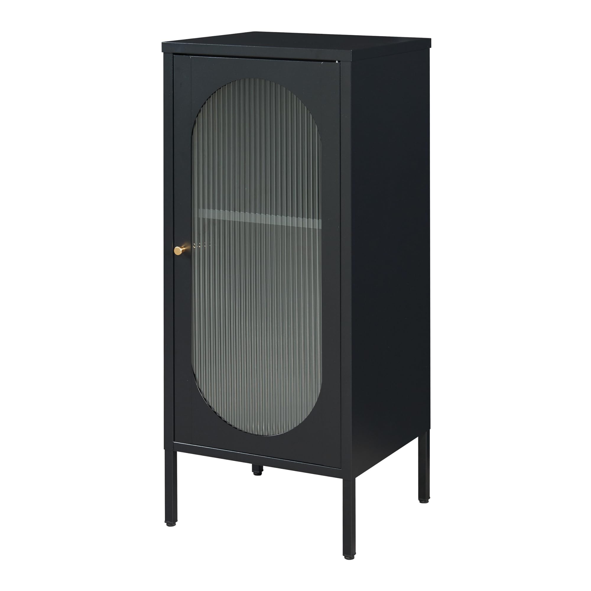 [en.casa] Armoire Vitrée avec Étagère et 4 Pieds Réglable Buffet Haut pour Salon Entrée Bureau Porte avec Fermeture Magnétique et Verre Strié Acier Laqué 102 x 43 x 40 cm Noir Mat