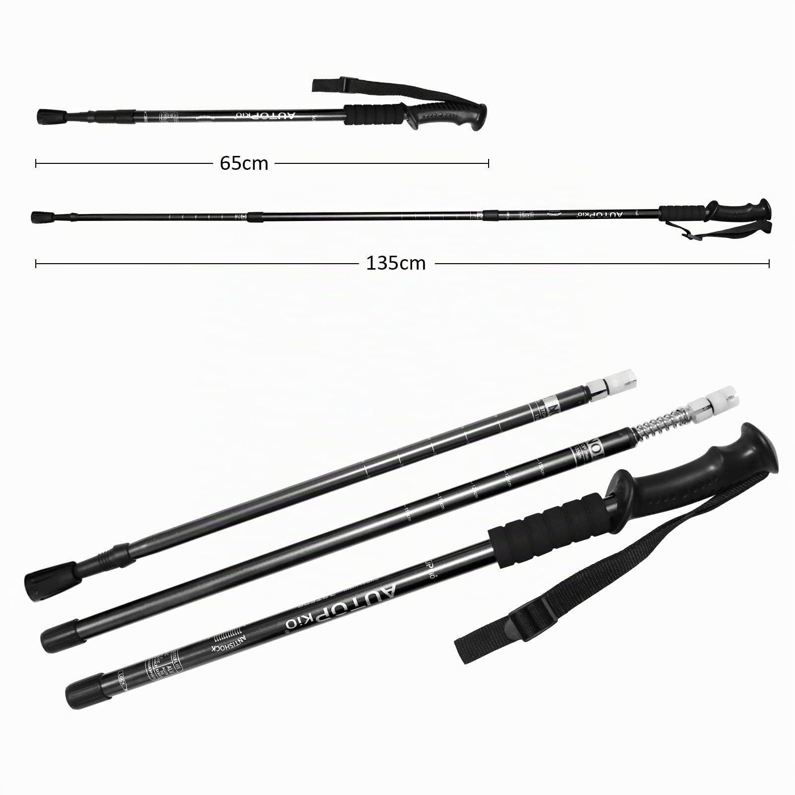 AUTOPkio Bastoni Trekking Bastoncini Trekking, Bastone da Trekking Camminare Telescopici Alluminio Antiurto Racchette Trekking Pieghevole 65-135cm con Eva Maniglia per Escursioni