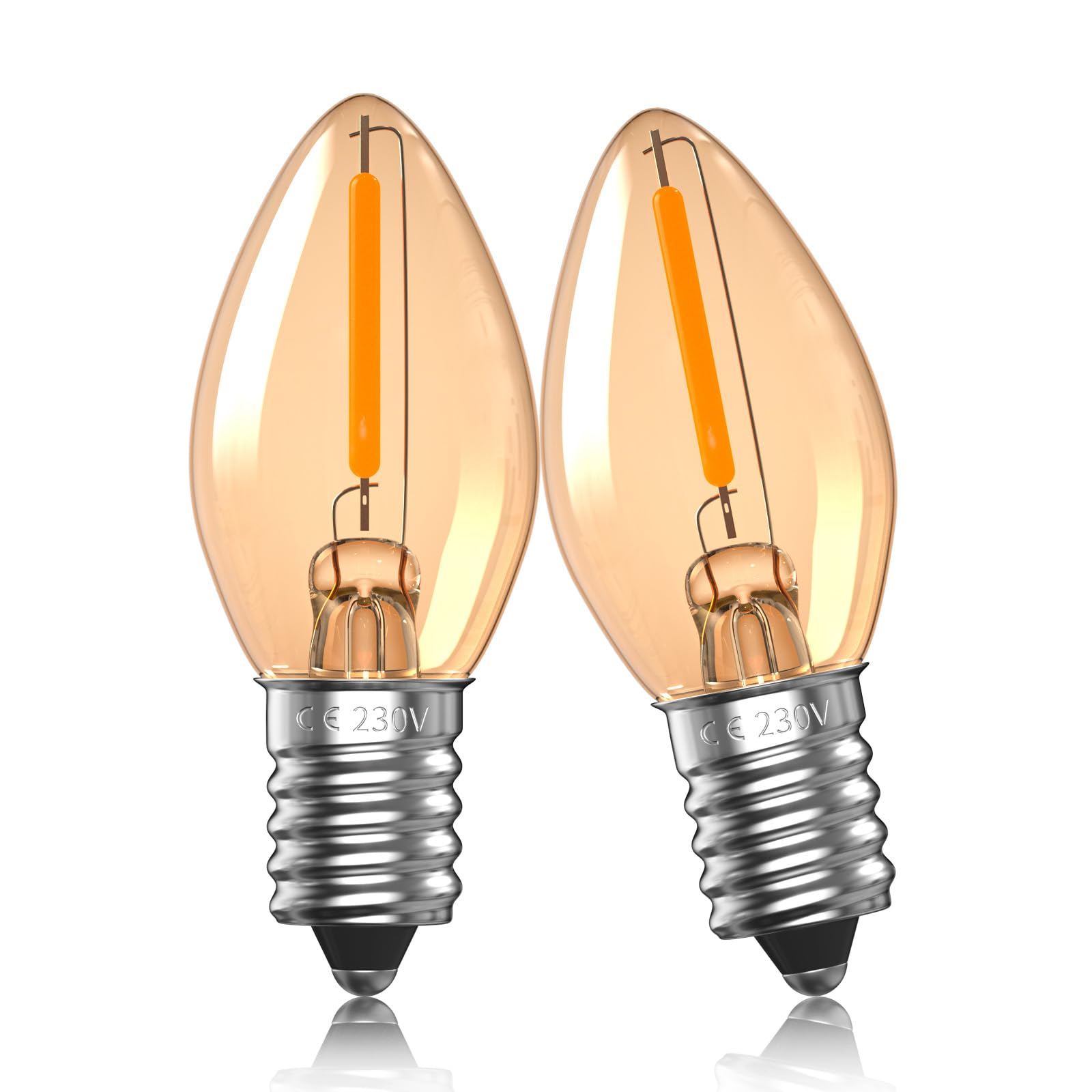 Bombillas LED 0.5W E14, bombilla de lámpara de sal C7, bombilla de luz nocturna blanca cálida de 2200K ámbar, bombillas de luz de vela vintage, Edison de tornillo pequeño Mini E14-2Pack