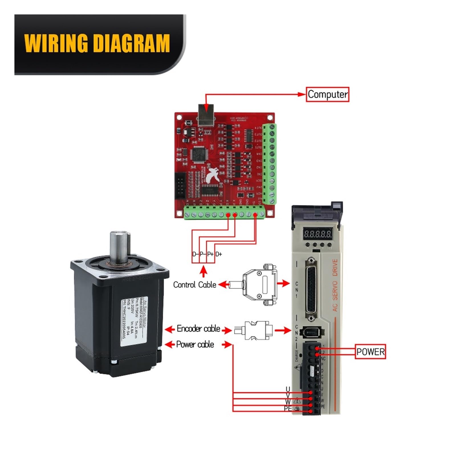 Serwosilnik 400w 600w 750w 1000w sterownik serwo 17-bitowy enkoder absolutny AC110V 1,27Nm-3,8Nm 543ozin do grawera CNC(600W)