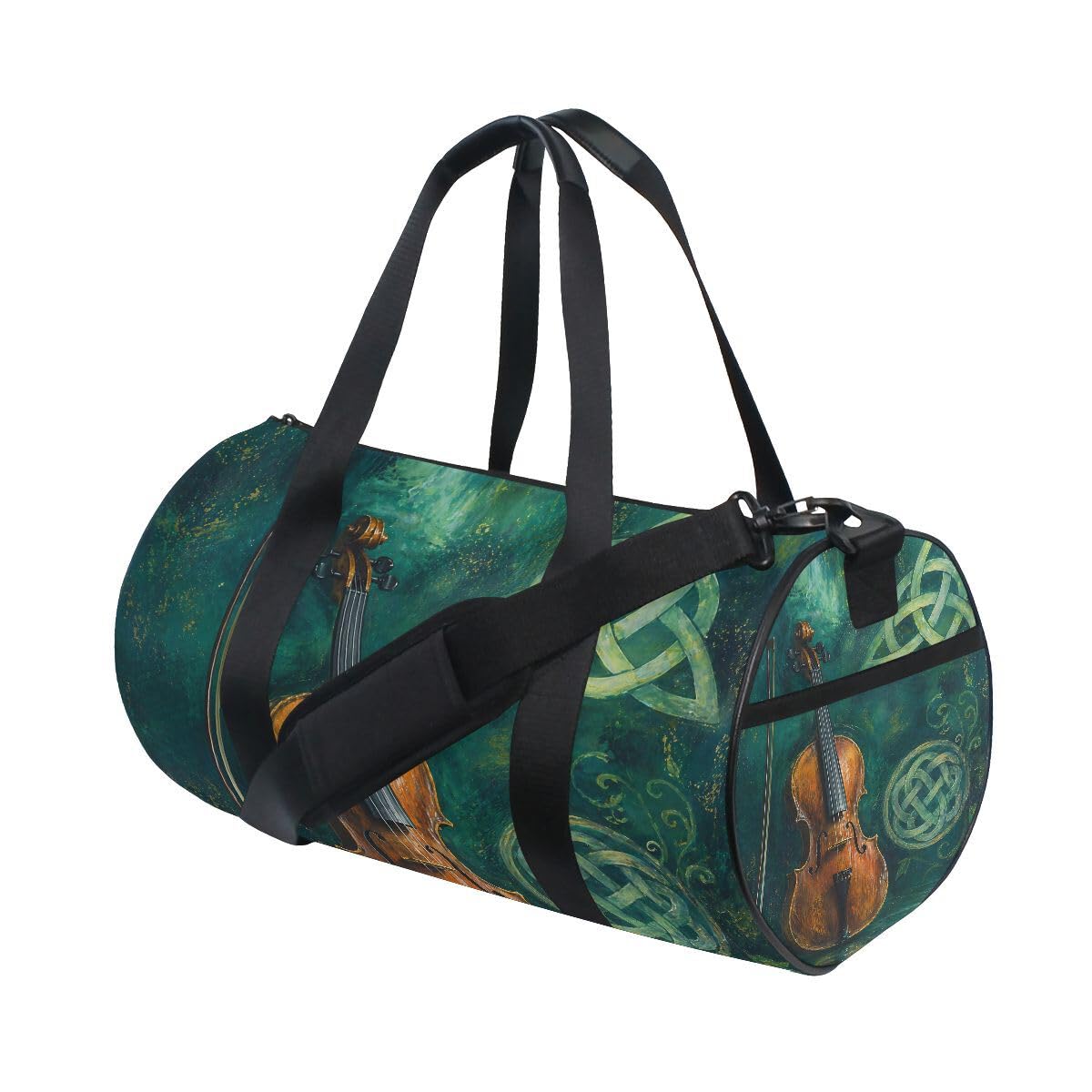 Gym Sports Dance Travel Duffel Bag Vintage Irish Violin With Fiddlestick Luggage Bag for Weekender Sports Vacation