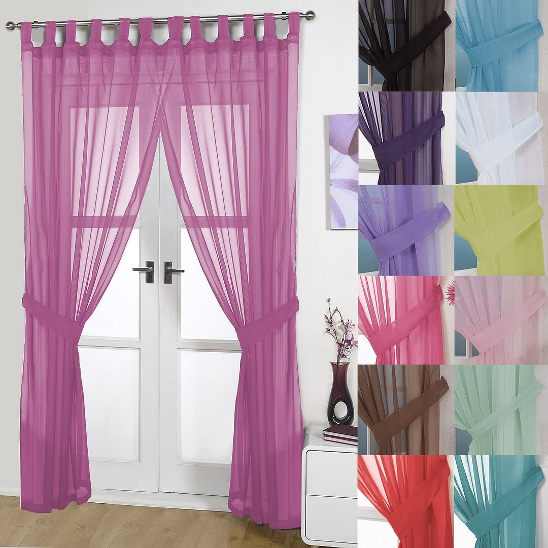 John Aird Pair Of Woven Voile Tab Top Curtain Panels. Tiebacks Included (Fuchsia, 58" Wide x 36" Drop) — image 1