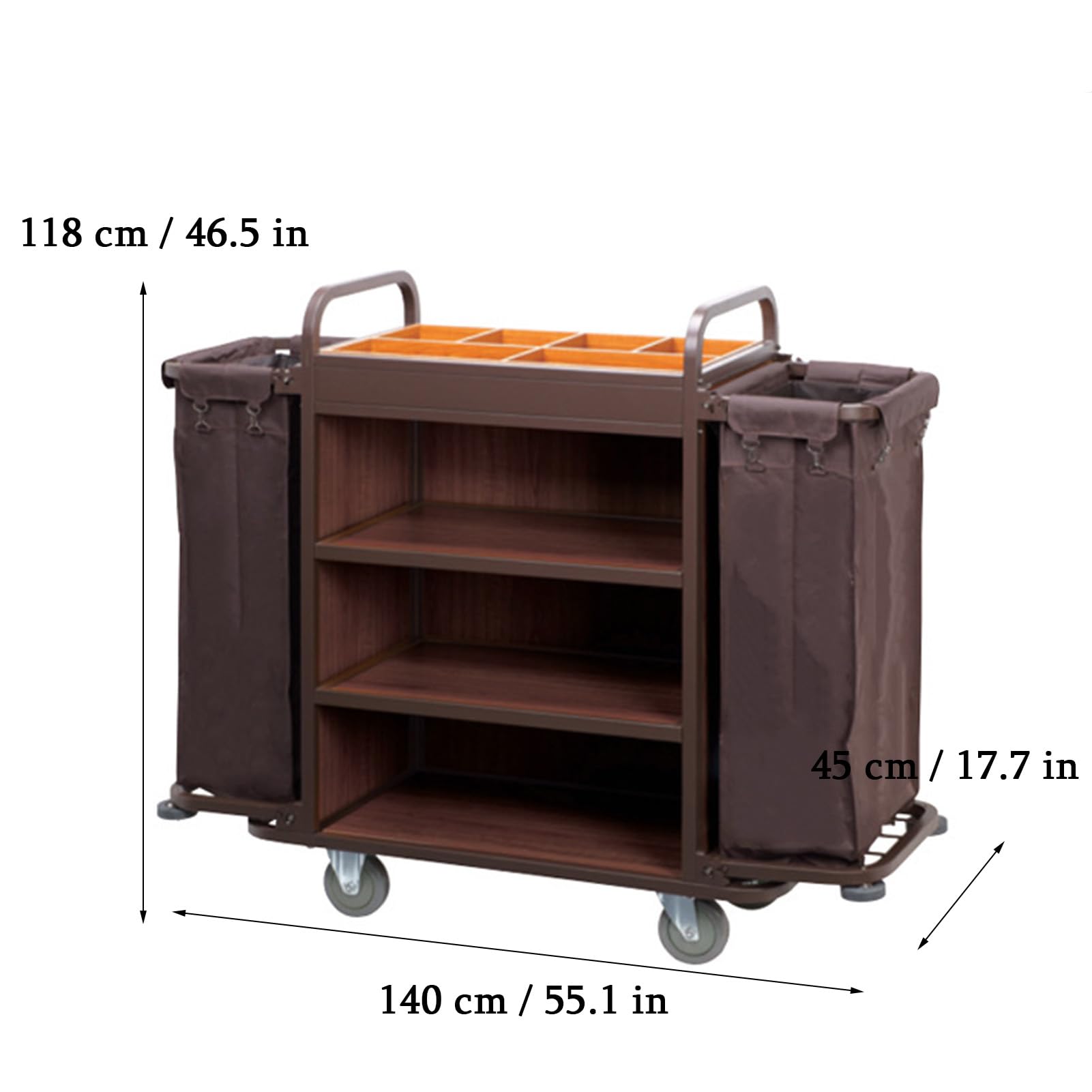 Dieser gewerbliche Reinigungswagen mit geräuscharmen Rädern und wasserdichter Oxford-Tasche eignet Sich ideal für Hotels, Büros und Schulen und ist in Beige (1400 x 450 x 11 cm) erhältlich.