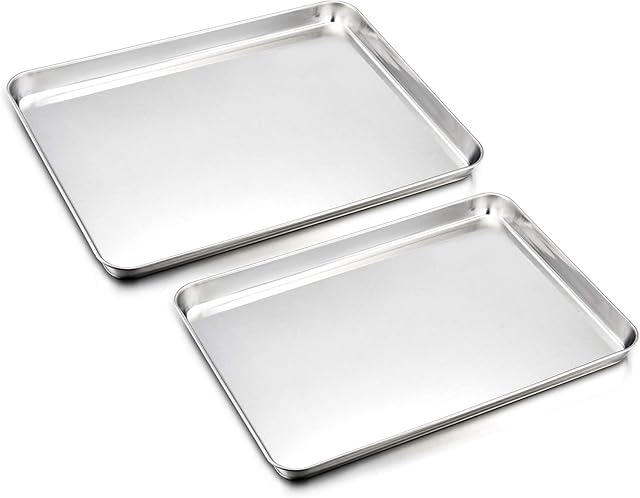 Baking Tray Set of 2, HaWare Stainless Steel Baking Sheet Cookies Bakeware Pan - Healthy & Non Toxic, Easy Clean & Mirror Finished for Less Stick, Oven & Dishwasher Safe40 x 30cm & 31x 25.4cm