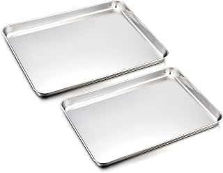 Baking Tray Set of 2, HaWare Stainless Steel Baking Sheet Cookies Bakeware Pan - Healthy & Non Toxic, Easy Clean & Mirror Finished for Less Stick, Oven & Dishwasher Safe（40 x 30cm & 31x 25.4cm）