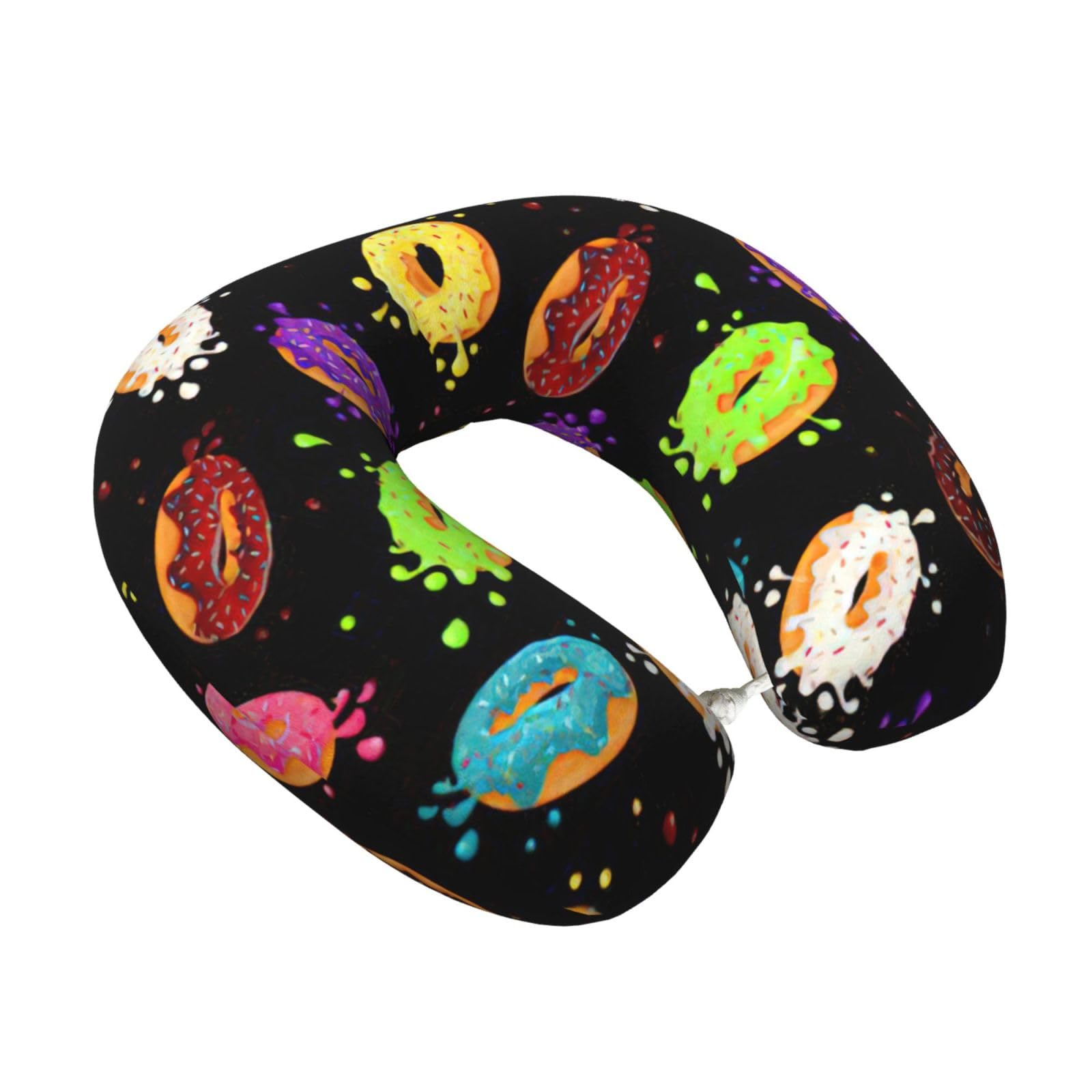 Yyoretp Donut Print Travel Pillow Pure Memory Foam Neck Pillows Portable Headrest for Airplane