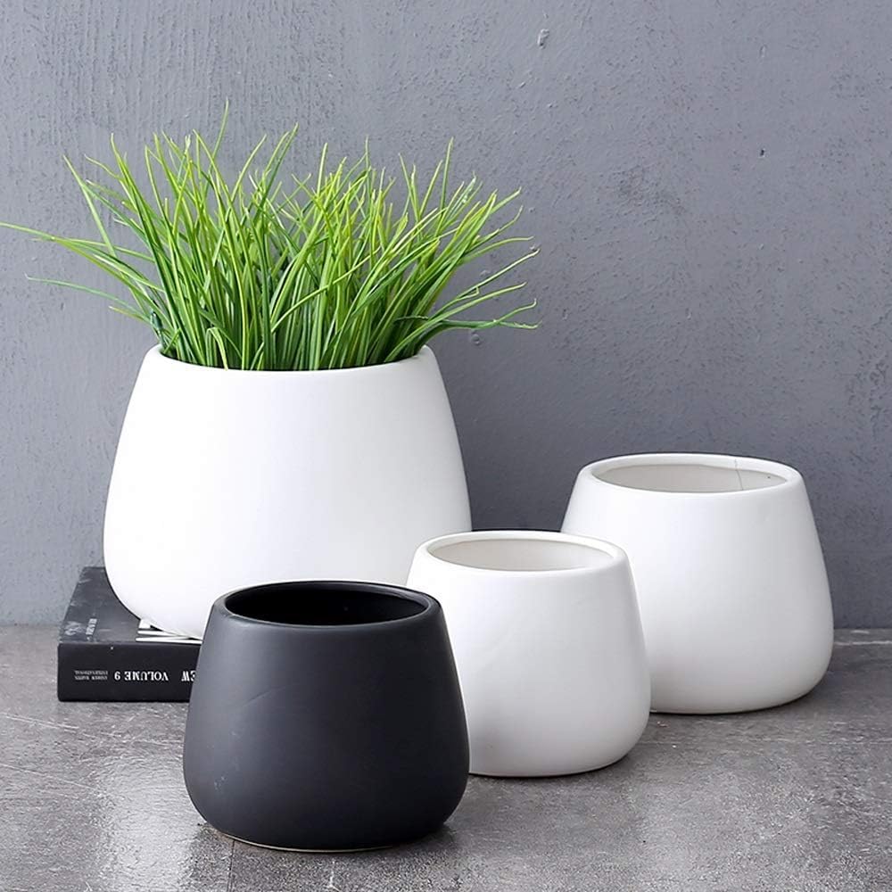 Czarno-biała ceramiczna doniczka ogrodowa doniczka ceramiczna doniczka na sukulenty kaktus doniczka ceramiczna dom ogród ozdoby kolorowe doniczki z podstawką - biała ||18,5 * 14,5 cm