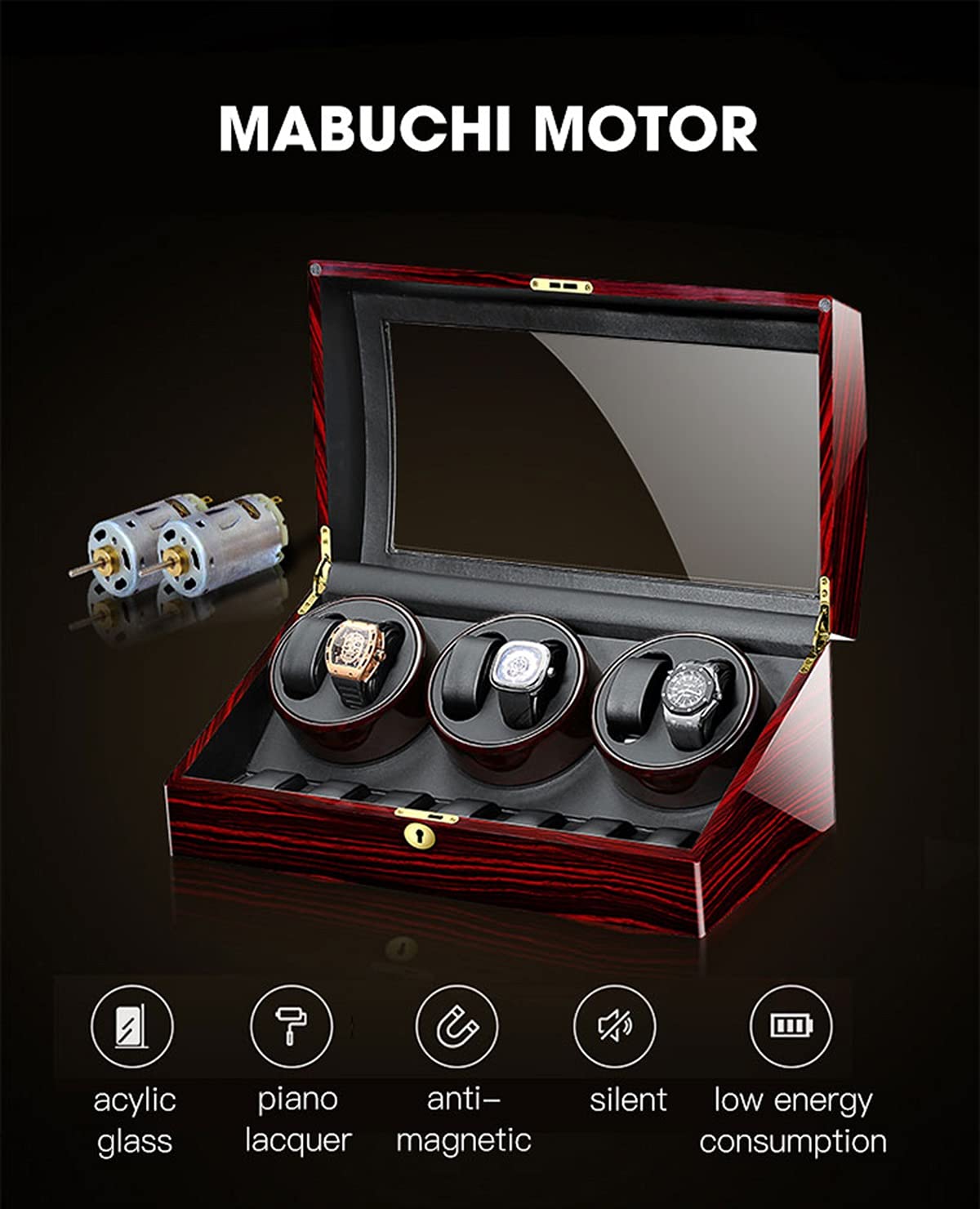 Hochwertiger automatischer Uhrenbeweger mit Motor und flexiblen Uhrenkissen, 4 Rotationsmodi, großes Fassungsvermögen, Schwarz/Beige (6+7)，Black+beige-6+7