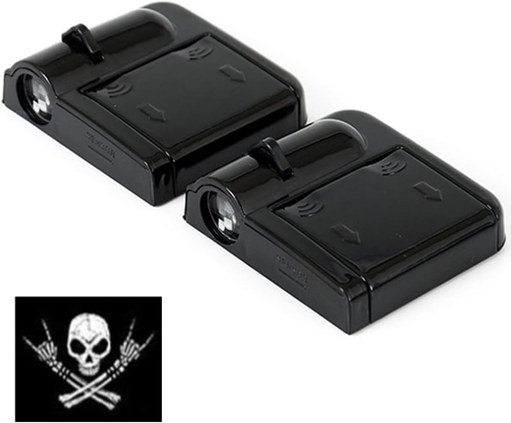 2pcs Wireless Car Door Led Welcome Laser Projector Logo Ghost Shadow Light Car-styling Courtesy Step Lights Interior Lamp Light (Skull)