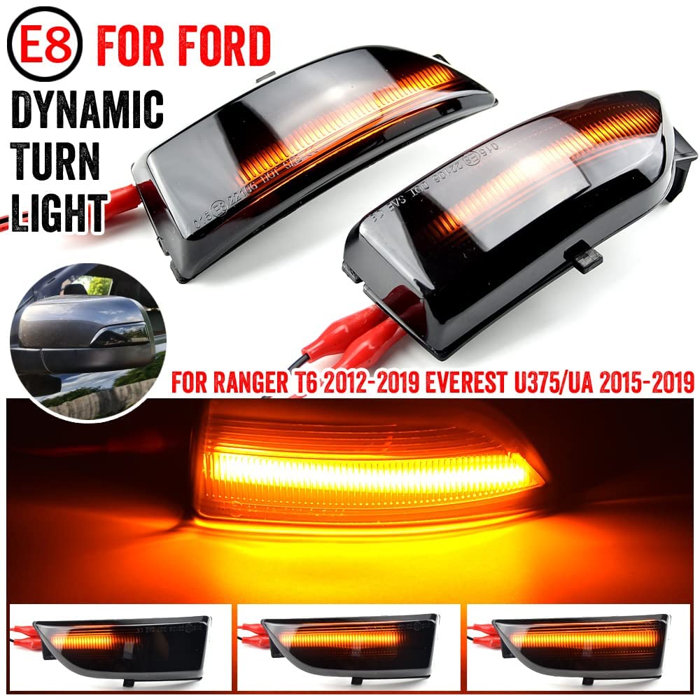 2 szt. dynamiczny sygnał kierunkowskazu LED bocznego lusterka kierunkowskazy światło sekwencyjne kompatybilne z Fo-rd Eve-rest 2015-2019 Ran-ger T6 Ra-ptor Wild-trak 2012-2019