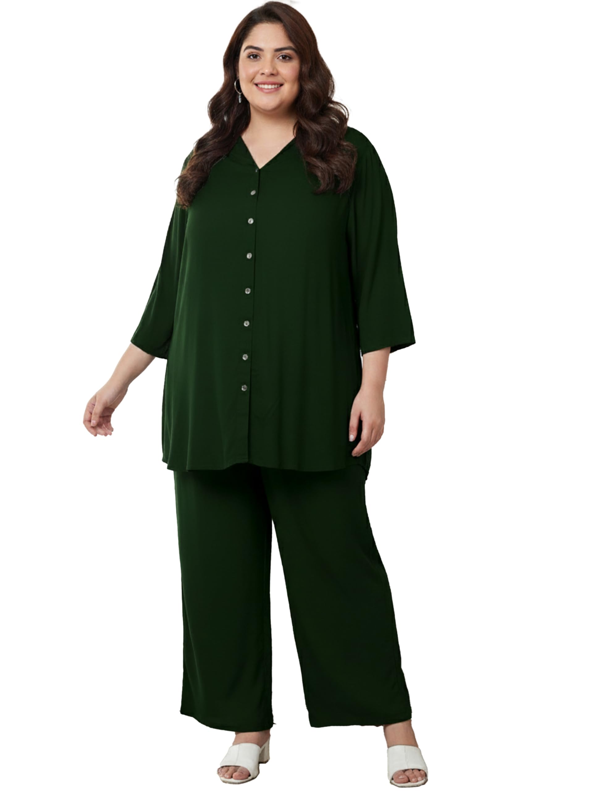 Indietoga Women Rayon Longline Shirt Pyjama Set (2XL to 7XL)-image-48