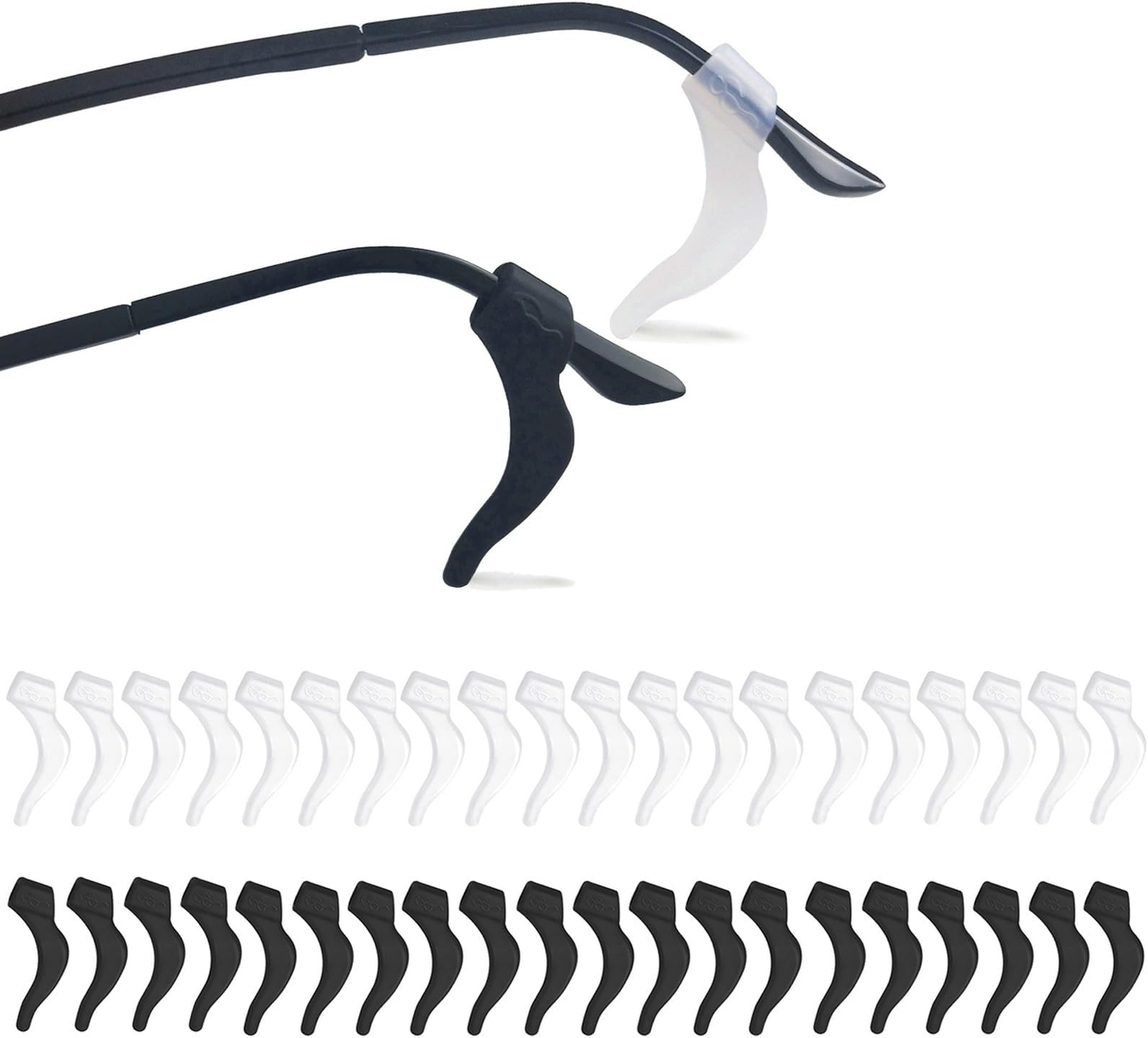 YINGFENG 20Pairs Glasses Anti-slip Silicone Ear Clip, Glasses Holder With Storage Box, Safety Eyewear Retainers, Eyeglass Ear Grips for for Sports Glass Sunglasses Reading (10 Black 10 white)