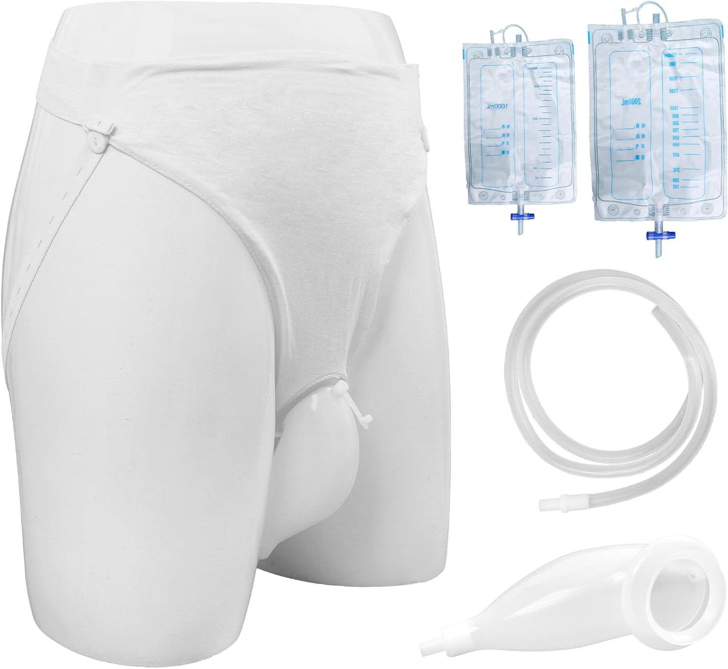 GEDRACKPMYN Reusable Male Urine Bag, Wearable Portable Urinals, Silicone Urinal Urine Collector with 2 Urine Catheter Bags, 1000ML and 2000ML,Normal men