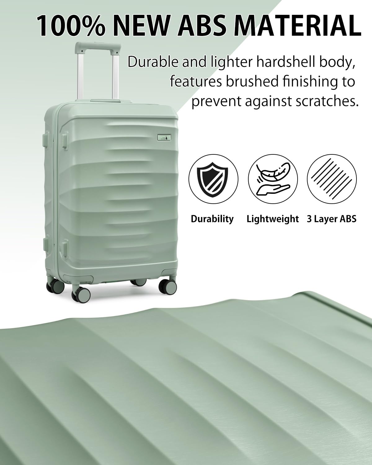 Sea choice Set di Valigie da 3 pezzi 20/24/28 Valigia da Cabina Valigia da cabina leggera in ABS Rigido con chiusura lampo YKK 8 Ruote Girevoli