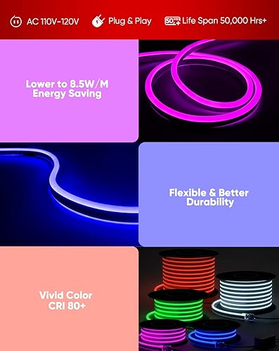 Miniatura 7 de Shine Decor Productos del paquete de soportes de aluminio de los clips de montaje con el kit de luces de neón LED RGB de 20M65.6ft