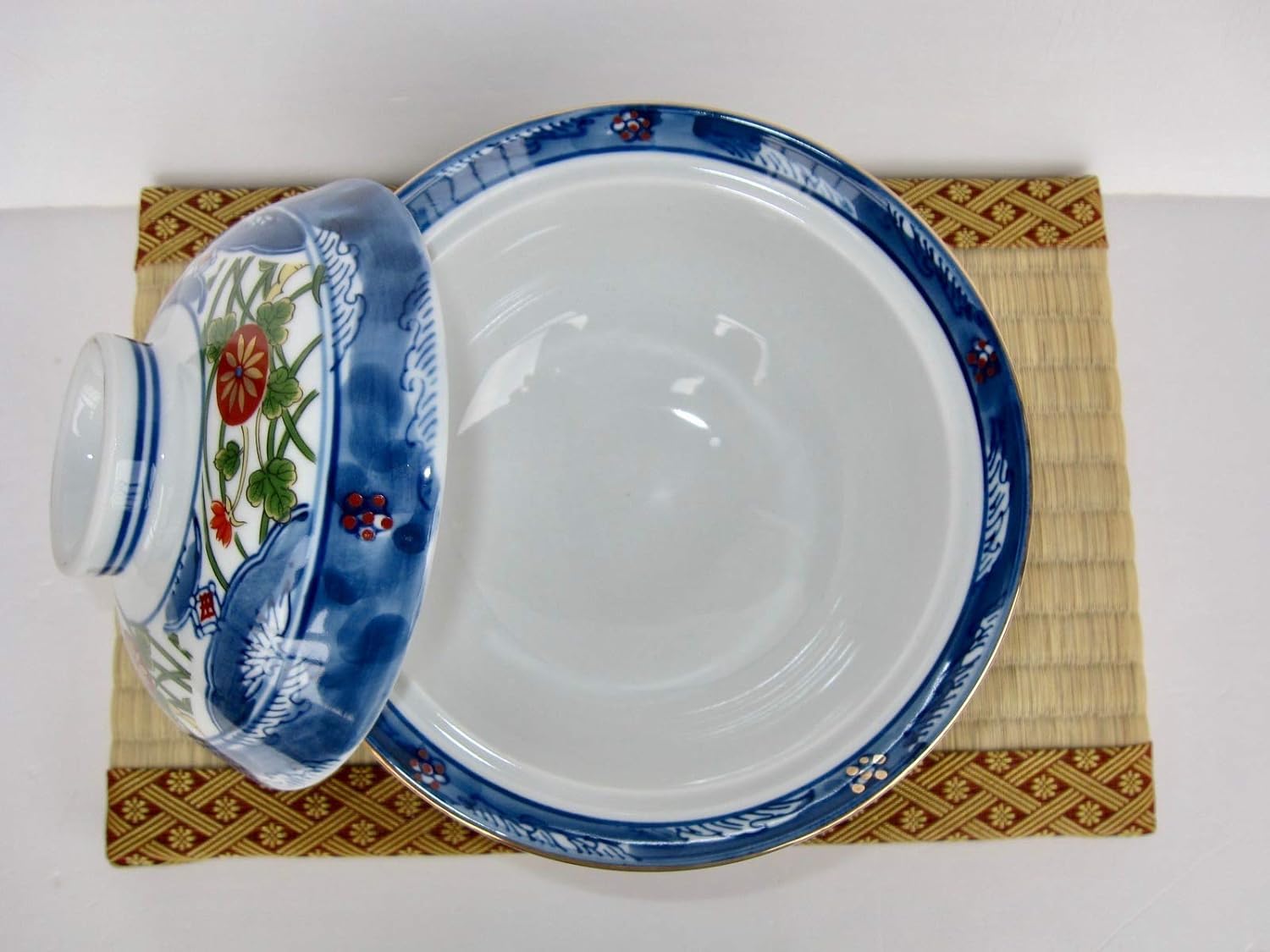 Japanische Mino Ware Somenishiki Koimari Donburi Ramen Nudelsuppe Reisschale mit Deckel, 15,5 cm Durchmesser