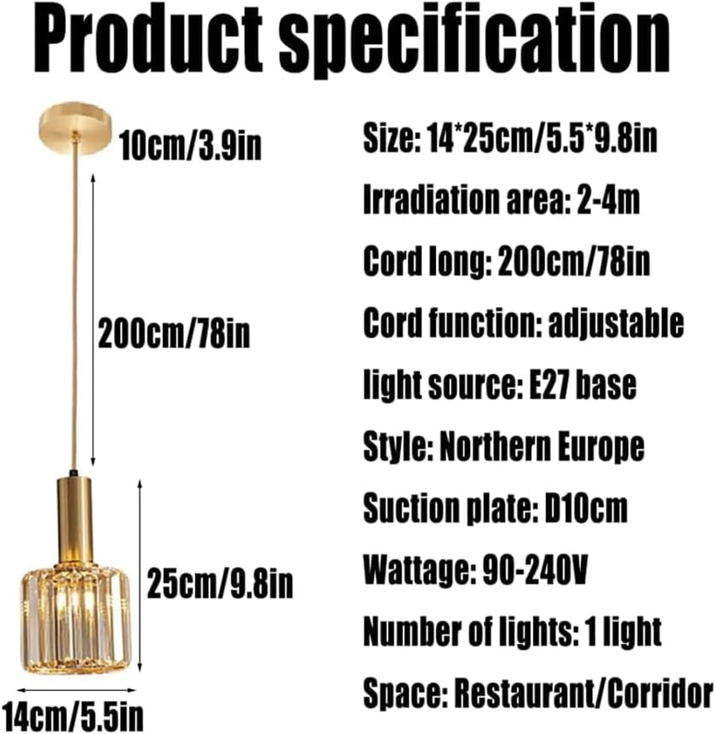 Luces de Techo Lámpara Colgante LED de 6 W Material de iluminación Colgante de Cristal Lámpara cilíndrica Lámpara de Cable Ajustable de 1 luz, lámpara Colgante Moderna