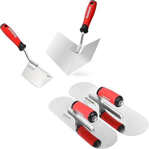 Goldblatt Juego de 2 paletas de acero inoxidable y 2 piezas de herramientas de esquina para paneles de yeso, incluye paletas de acabado de 16 x
