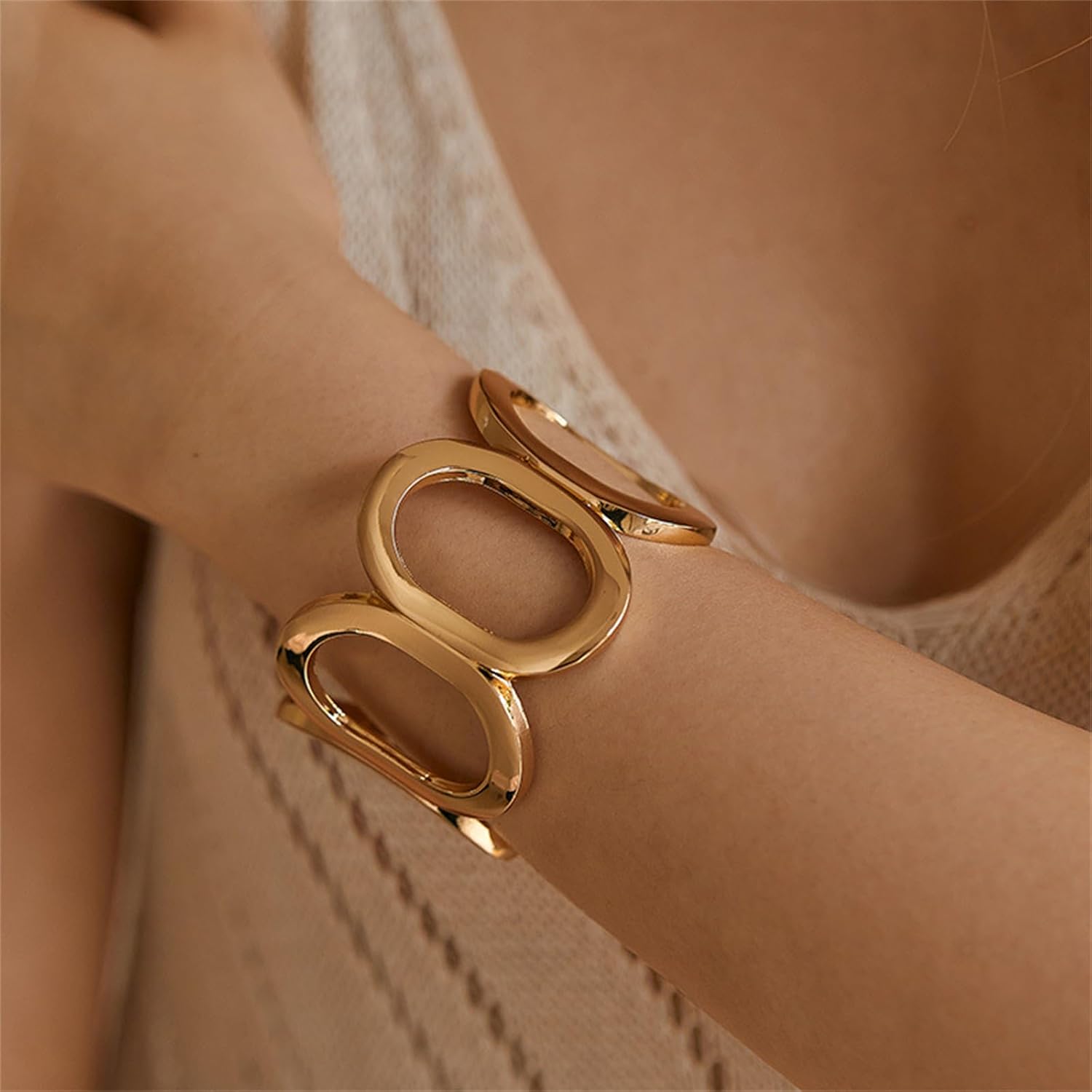 YMBYCM Chunky Gold-plated Bangle Bracelets for Women Trendy Wide Chunky Cuff Bracelets Hammered Irregular Wrist Cuff Wrap Bracelet - Image 2