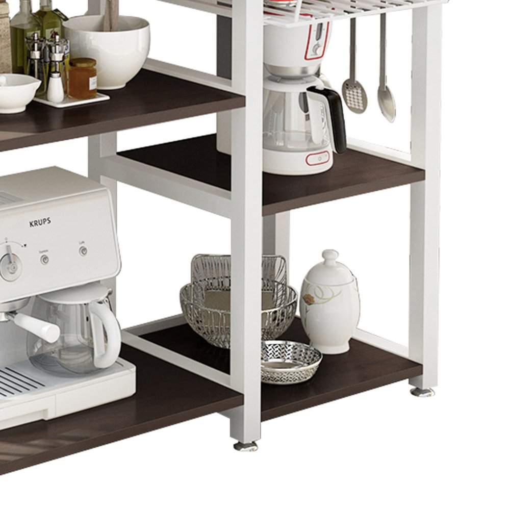 DlandHome Scaffale Cucina Salvaspazio, Supporto per Microonde e Forno, Mensola Cucina per Mettere Piatti e Ciotole, 6 Portaspezie con 1 Cestello in Ferro + 3 Gancio, Nero