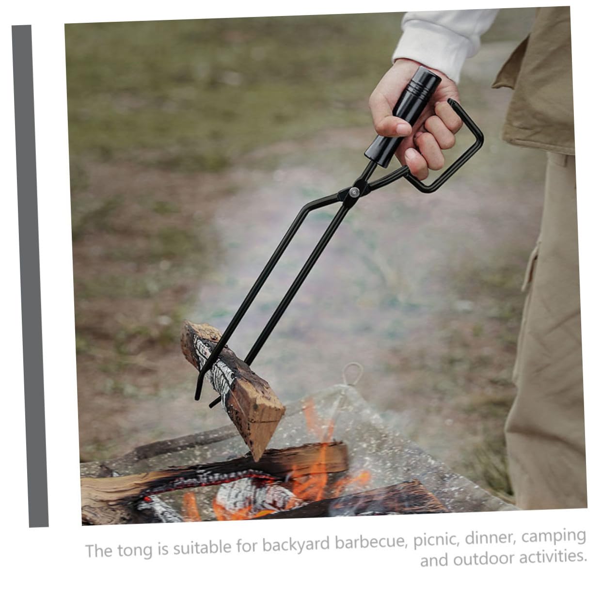 Pinzas de carbón de acero inoxidable para exteriores con mango de madera, herramientas para barbacoa para camping, jardín y hoguera, duraderas y resistentes