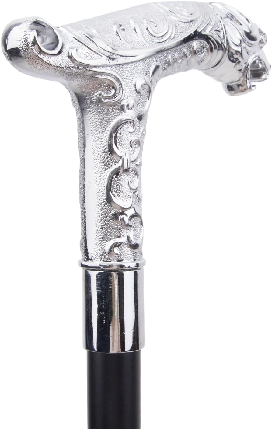 White Leopard with Tail Fashion Walking Stick for Party Decorative Walking Cane Elegant Crosier Knob Walking Stick 93cm