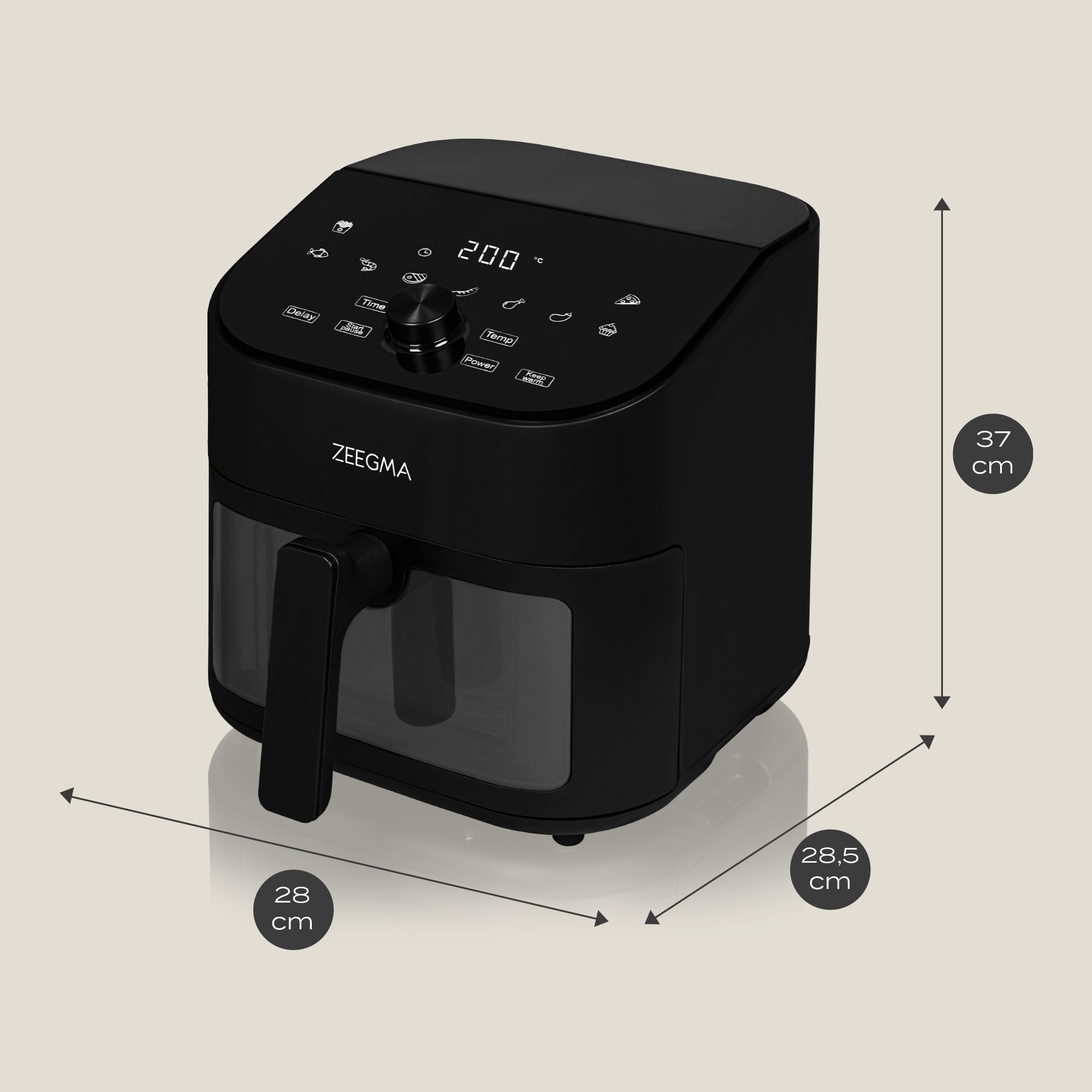 Freidora de Aire Zeegma Knapper Chef 6,5L - Cocina Saludable sin Aceite con 10 Programas Automáticos, 1600W, Calentamiento Rápido en 60s, Pantalla Táctil LCD, Fácil de Limpiar