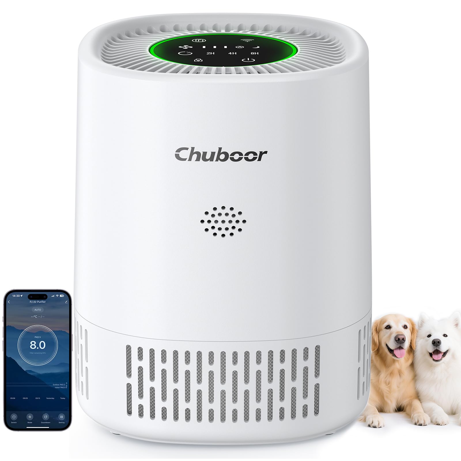 Chuboor Chuboor Air Purifier for Bedroom Home, App/Alexa Control, 3 Timer, 4 Fan Speed, Quiet Sleep Mode, H13 HEPA Smart Air Purifier for Bedroom/office/Living Room for Pet Hair/Dust/Allergie/Pollen/Odor-PJ07