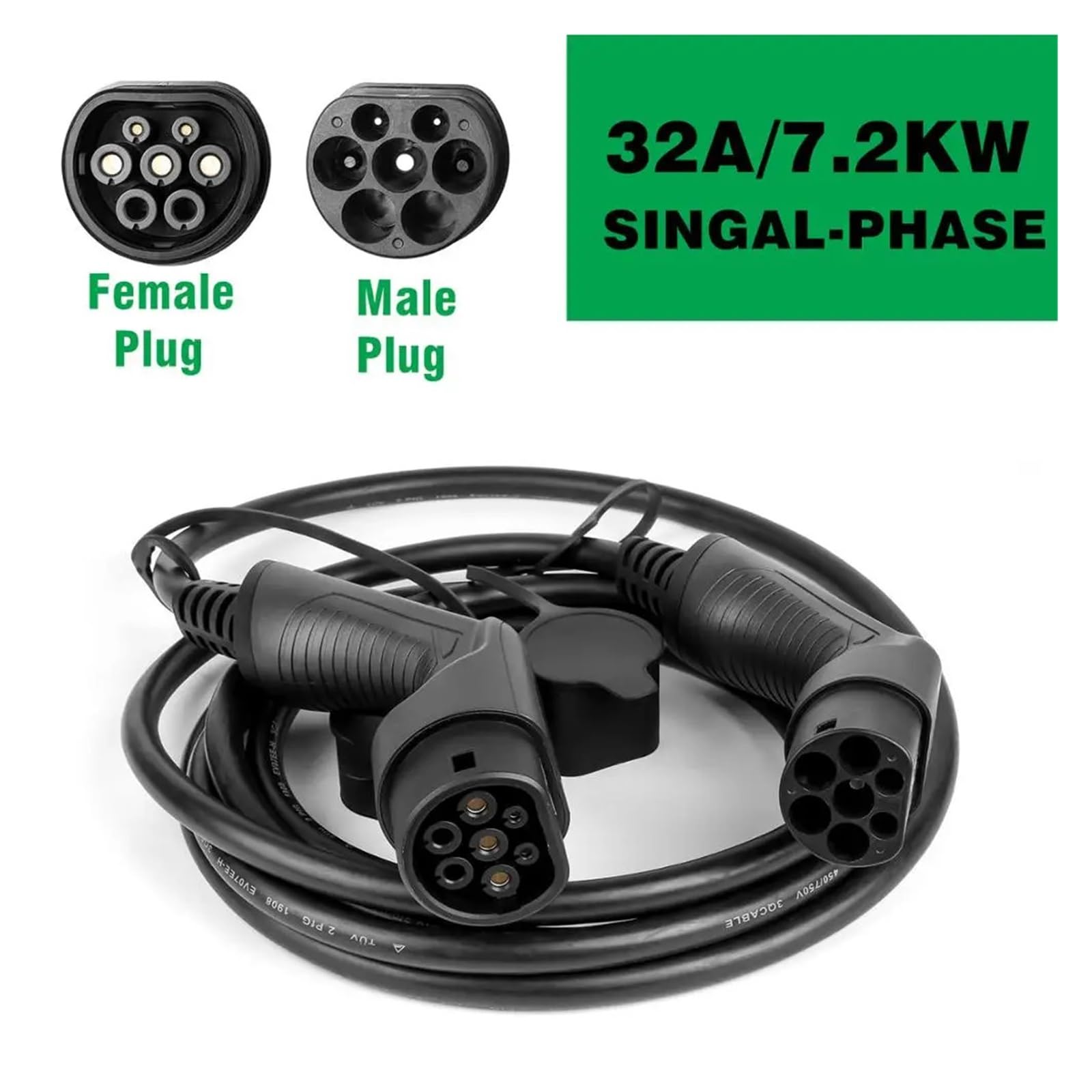 Kabel Ładujący EV 32A 7,2KW Do Stacji Ładowania Samochodu Elektrycznego EVSE Przewód Typu 2 Wtyk Żeński Na Męski 5M Bezpieczne łAdowanie