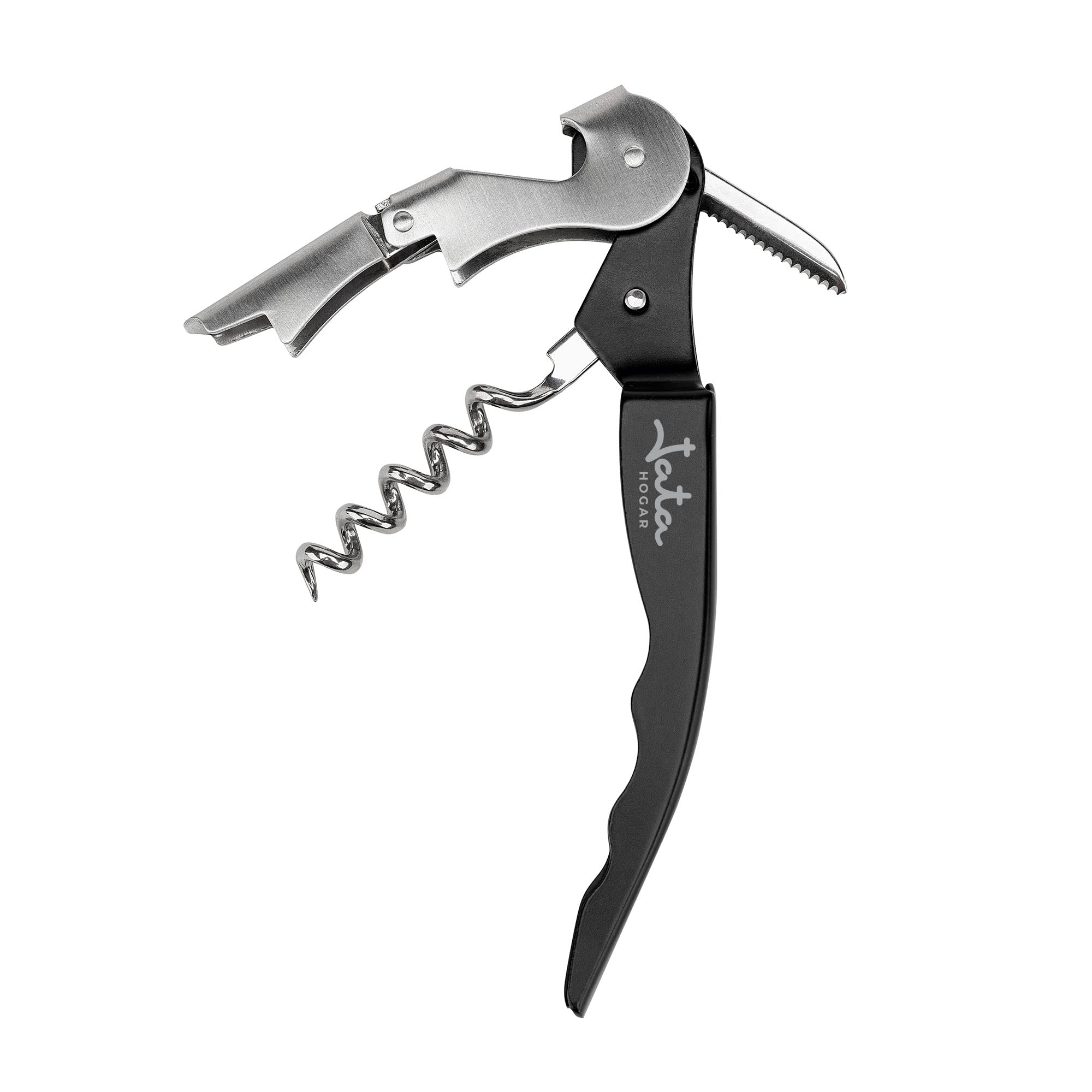 Jata HVIN2202 - Apribottiglie per vino, cavatappi a leva con doppio impulso snodato, include coltello tagliacapsule e apritappi in acciaio inox, ABS