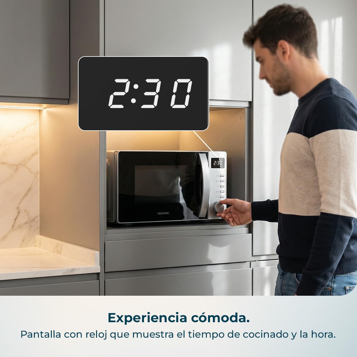 Cecotec Microondas Digital Proclean 5005 Silver 700W 20L 3DWave 5 Niveles Potencia Temporizador 30 Min Descongelación