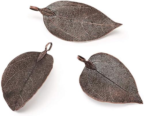 Miniatura 10 de Pandahall - 14 colgantes de filigrana natural de hoja de uva, de gran agujero, galvanizado, de 1.37 x 1.06 x 0.059 pulgadas, con fianza de hierro