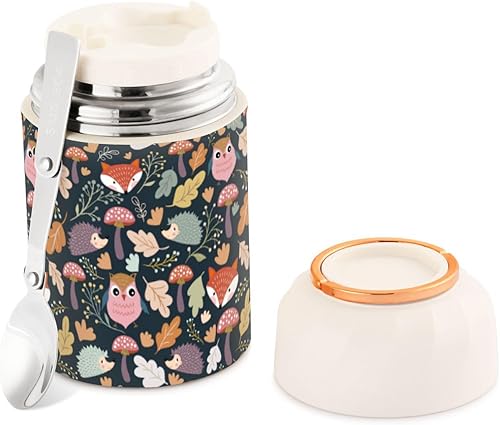 Miniatura 1 de MCHIVER Owl Fox Food Jar with Spoon Stainless Steel Vacuum Insulated Food Container 17 oz Thermos for Hot Food