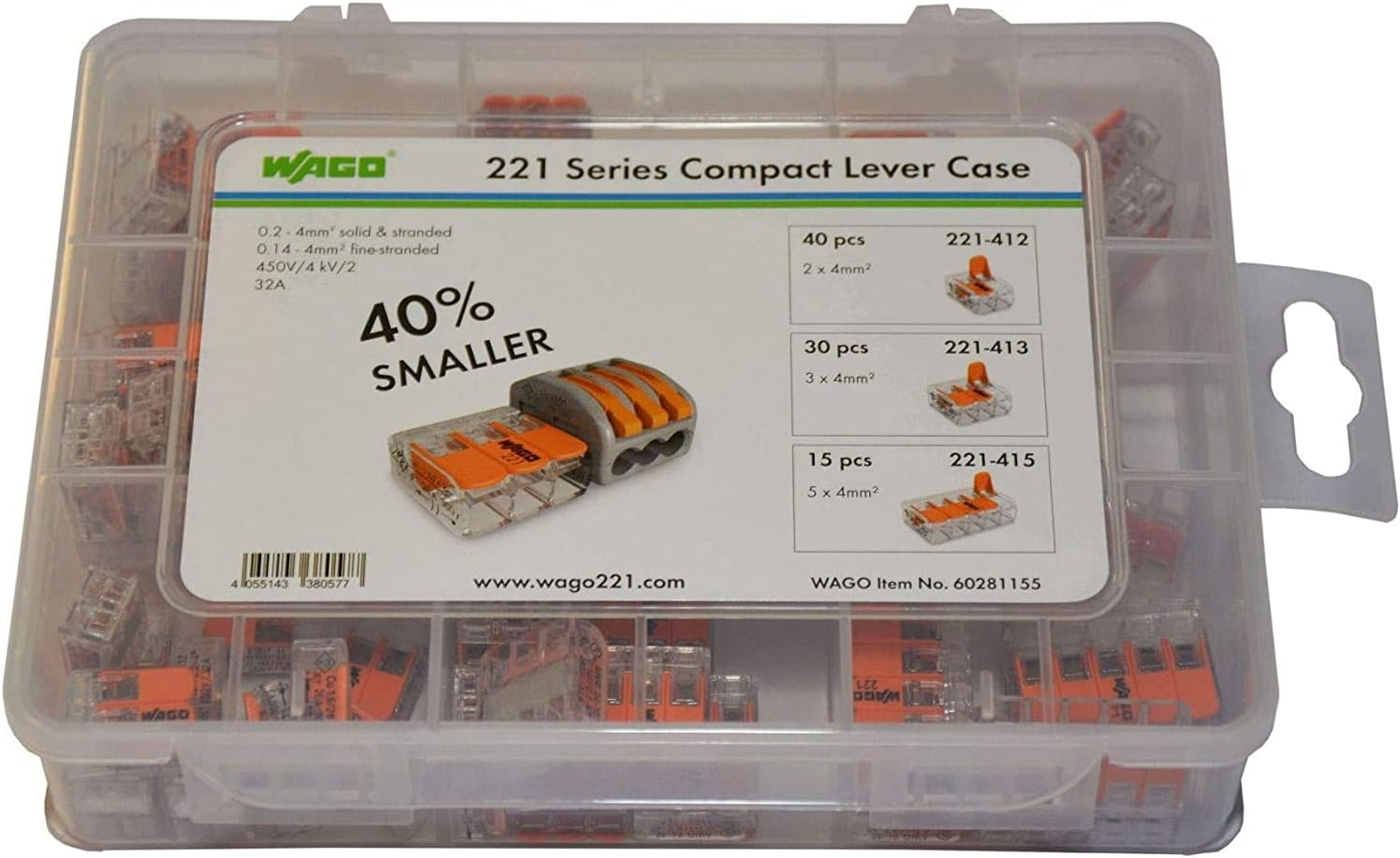 221 Series Terminal Selection Box Compact Lever Case 60281155, Mini Connector Cable Mount, 450 V