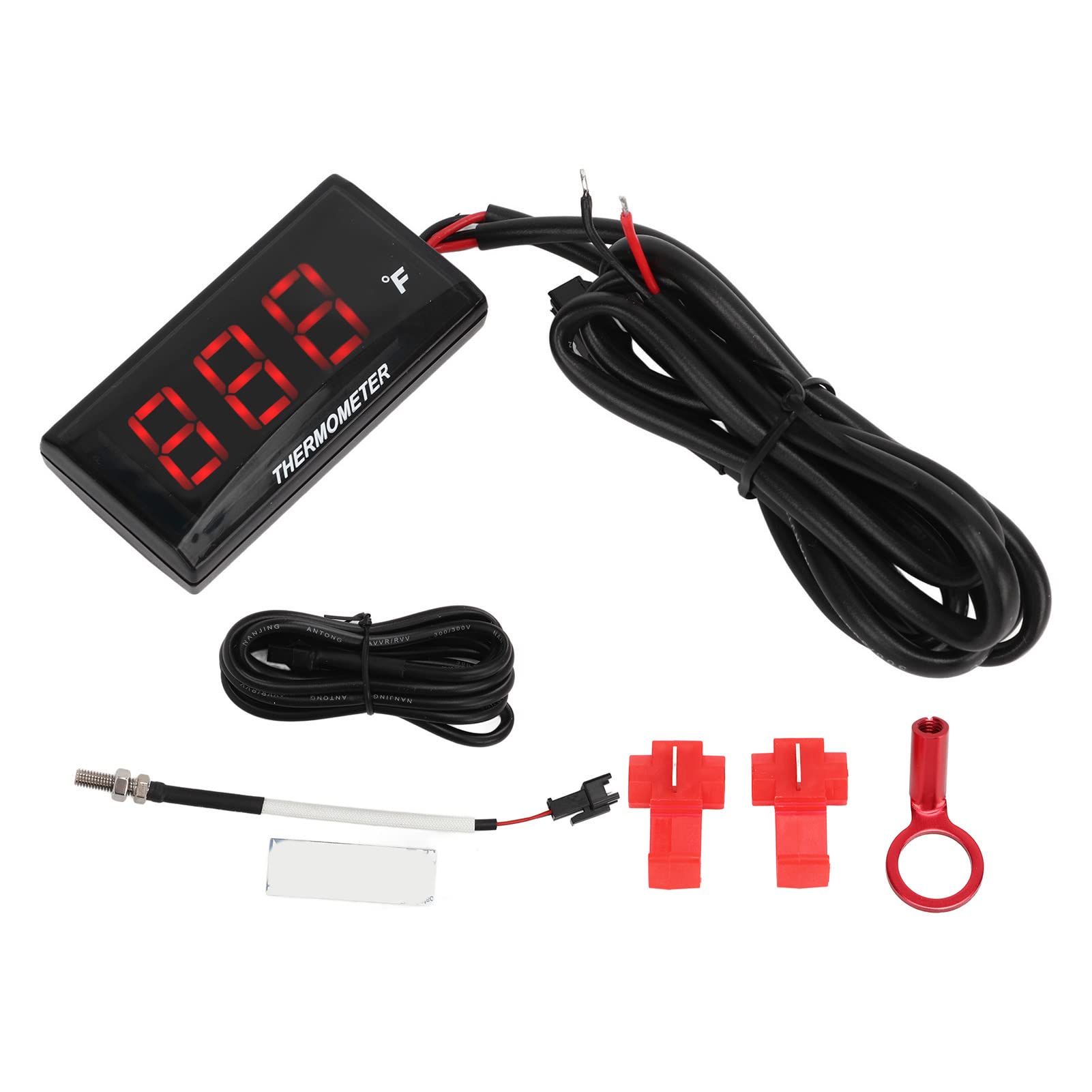 Thermomètre de Moto LCD DC 12 V, Compteur de Température D'eau étanche Ultra Fin avec Adaptateur de Bougie D'allumage de 10 Mm (Rouge)